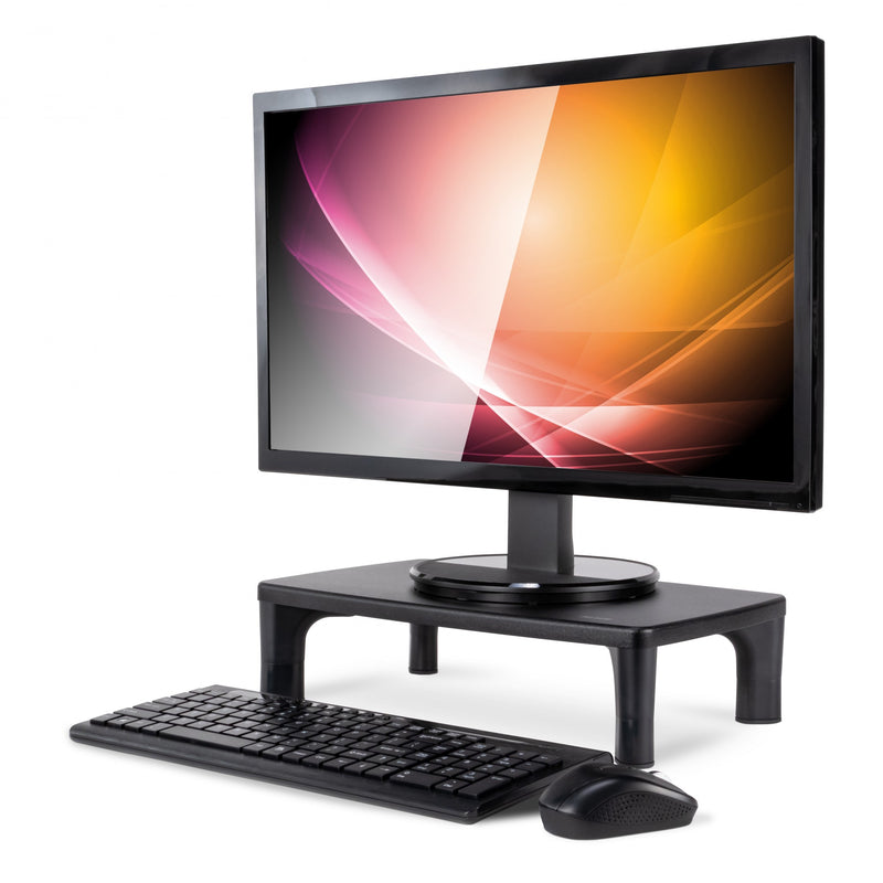 Studio image Hi Lo Monitor Stand with monitor keyboard and mouse