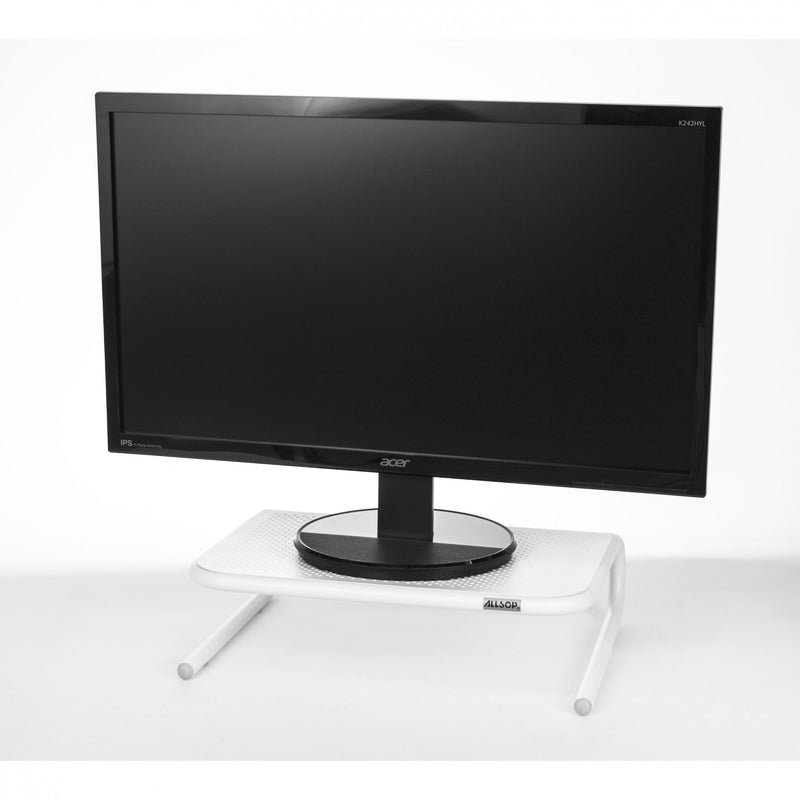 Studio Image Metal Art Jr Monitor Stand White shown with monitor on stand