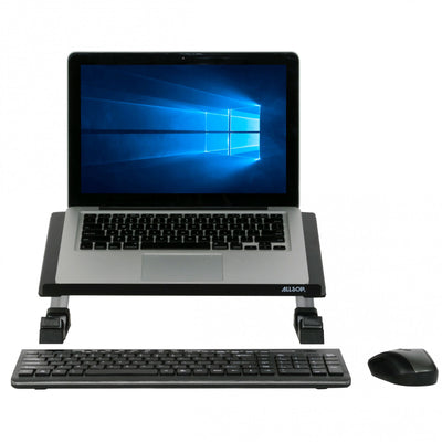 Redmond Adjustable Curve Laptop Stand front view with laptop keyboard and mouse